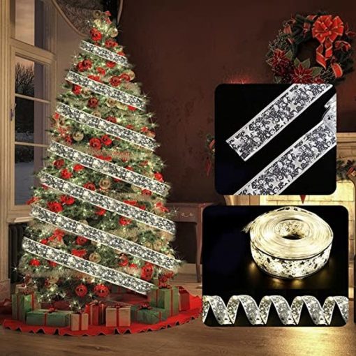 Christmas Ribbon Fairy Light Christmas Decoration DIY Bows String Light Tree Ornaments For Home 2023 Xmas
