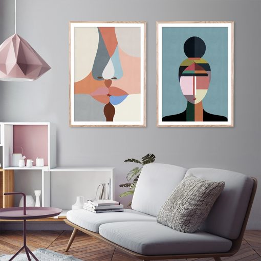 Contemporary Abstract Colorful Figure Face Kiss Posters Canvas Painting Pictures Wall Art Prints for Living Room 1