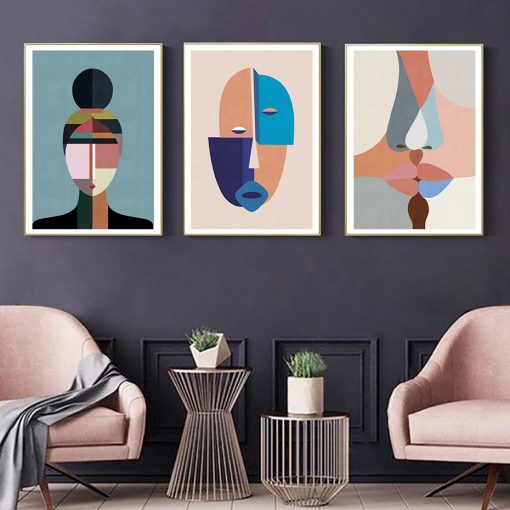 Contemporary Abstract Colorful Figure Face Kiss Posters Canvas Painting Pictures Wall Art Prints for Living Room 3