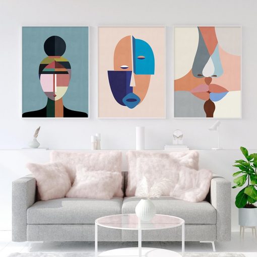 Contemporary Abstract Colorful Figure Face Kiss Posters Canvas Painting Pictures Wall Art Prints for Living Room