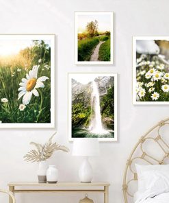 Daisy Mountain Forest Flower Green Plant Wall Art Canvas Painting Nordic Posters And Prints Wall Pictures 1