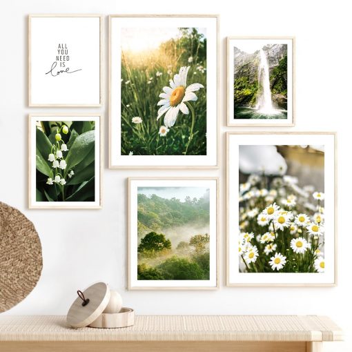 Daisy Mountain Forest Flower Green Plant Wall Art Canvas Painting Nordic Posters And Prints Wall Pictures 2