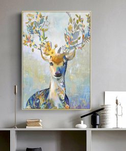 Deer Canvas Prints Animal Posters Wall Art For Living Room Colorful Leaf Pictures Oil Painting On 2