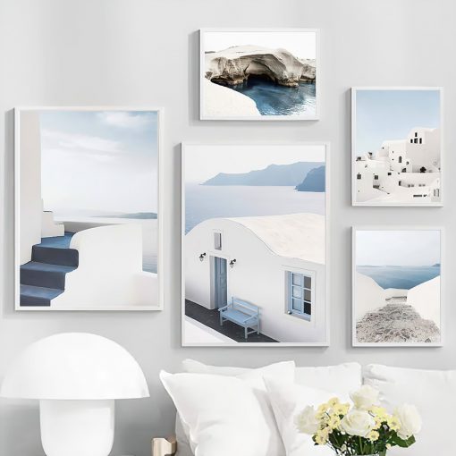 Greece Santorini Sea Reef Building House Wall Art Canvas Painting Nordic Posters And Prints Wall Pictures 2