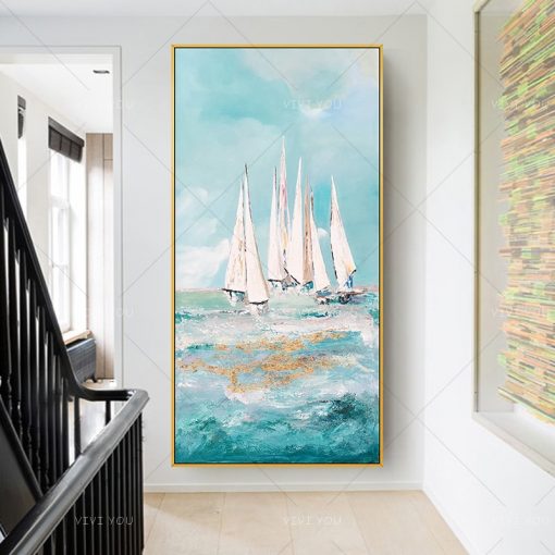 Hand Painted Abstract Oil Painting Smooth Sailing Home Decor Handmade Paintings Modern Gold Leaf Luxury Picture 4