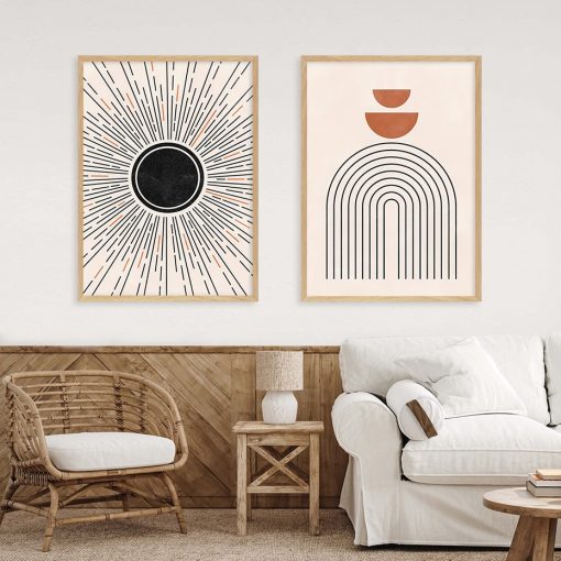 Mid Century Modern Abstract Boho Sun Moon Desert Landscape Poster Canvas Paintings Wall Art Print Picture 3