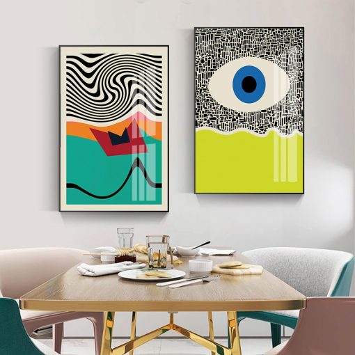 Mid Century Modern Abstract Scene Poster Color Blocks Line Wall Art Canvas Paintings Prints Pictures for 3