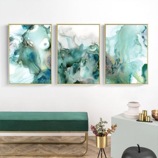 Modern Abstract Green Liquid Marble Posters Wall Art Canvas Painting Print Pictures Living Room Interior Home 2