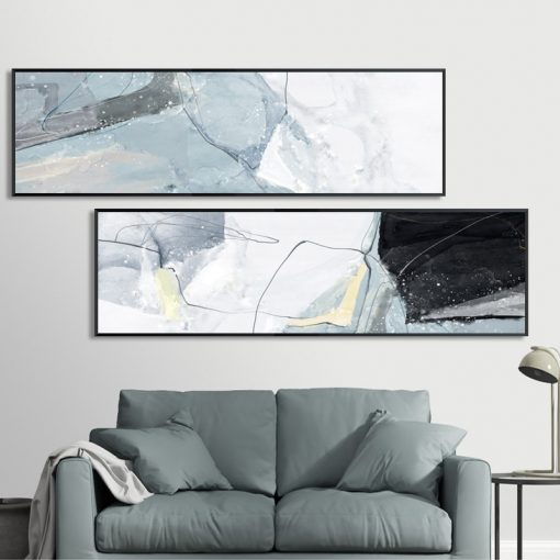 Modern Abstract Long Blue Marble Background Bedroom Canvas Paintings Poster Prints Wall Art Pictures for Living
