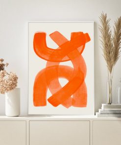 Modern Abstract Mid Century Watercolor Brush Strokes Poster Orange Canvas Print Painting Wall Art Picture Living 3