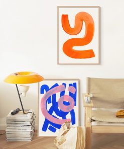 Modern Abstract Mid Century Watercolor Brush Strokes Poster Orange Canvas Print Painting Wall Art Picture Living 4