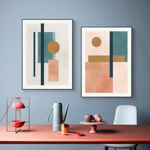 Modern Abstract Watercolor Beige Pink Blue Geometric Canvas Painting Wall Art Posters Prints Picture Living Room 1