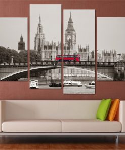 Modern Decor Landscape Poster City London Big Ben Red Bus 4 Pieces Canvas Painting and Prints 3