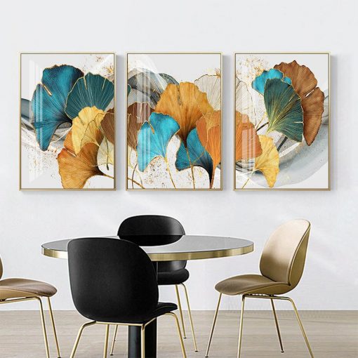 Modern Gold Blue Yellow Leaves Plant Abstract Nordic Wall Art Canvas Painting Posters Print Pictures Living 2