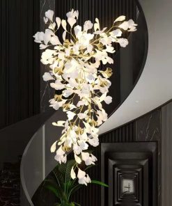 Modern Luxury Ceramic Chandelier for Living Room Dining Room Ginkgo Branch Leaves Chandelier Copper Art Villa 3