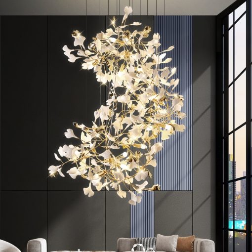 Modern Luxury Ceramic Chandelier for Living Room Dining Room Ginkgo Branch Leaves Chandelier Copper Art Villa 5