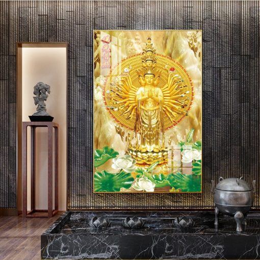 New Chinese Style Guanyin God Buddha Wall Art Modern Canvas Paintings Wall Picture Buddhism Posters Decor 3