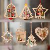 New Year 2023 1PC 2D 3D Christmas Ornament Wooden Hanging Pendants Star Xmas Tree Bell Christmas