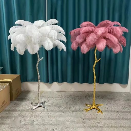 Nordic Resin Ostrich Feather Floor Lamp Home Decor LED Sofa Side Corner Standing Light Bedroom Living