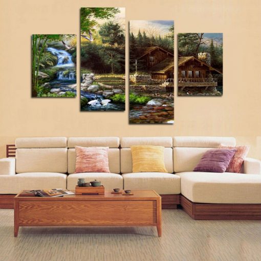 Painting Frame Art House Printed Poster Canvas Wall Modular Picture 4 Pieces Set Waterfall Landscape Wedding 3