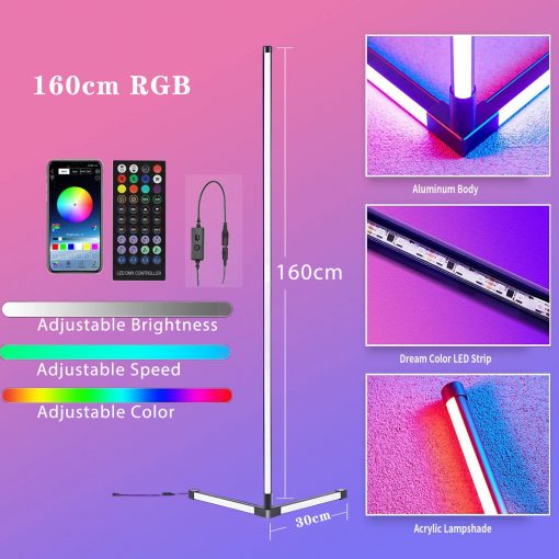 RGB Metal Corner Floor Lamp Bedroom LED Dimmable Night Lamp Floor Light Living Rom Decor Indoor