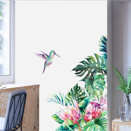 Removable Tropical Leaves Flowers Bird Wall Stickers Bedroom Living Room Decoration Mural Decals Plants Wall Paper 1