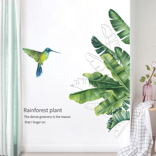 Removable Tropical Leaves Flowers Bird Wall Stickers Bedroom Living Room Decoration Mural Decals Plants Wall Paper 4