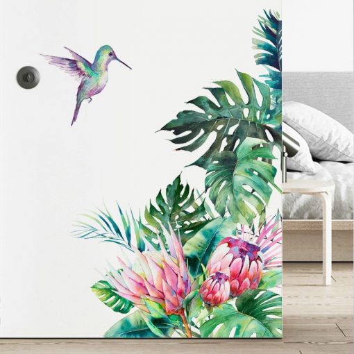 Removable Tropical Leaves Flowers Bird Wall Stickers Bedroom Living Room Decoration Mural Decals Plants Wall Paper
