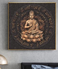 Retro Brown Buddha Statue Wall Art Canvas Painting Religious Posters and Prints Living Room Home Wall 3