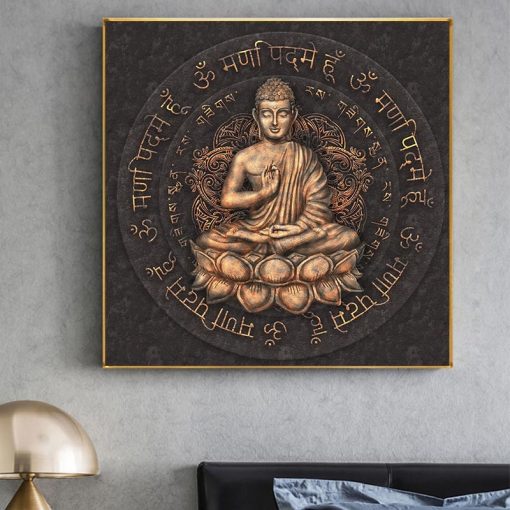Retro Brown Buddha Statue Wall Art Canvas Painting Religious Posters and Prints Living Room Home Wall 3
