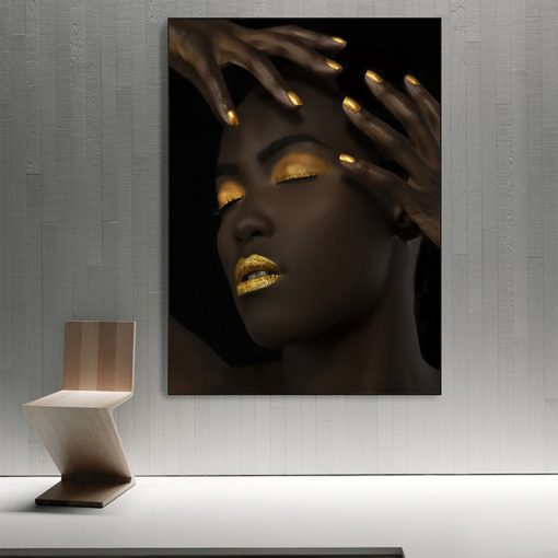 SELFLESSLY Wall Art African Women Golden Finger Canvas Painting Poster And Prints For Living Room Modern 2