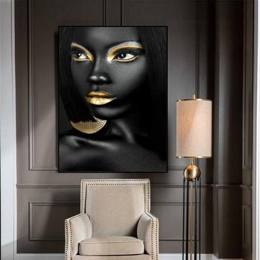 SELFLESSLY Wall Art African Women Golden Finger Canvas Painting Poster And Prints For Living Room Modern 5