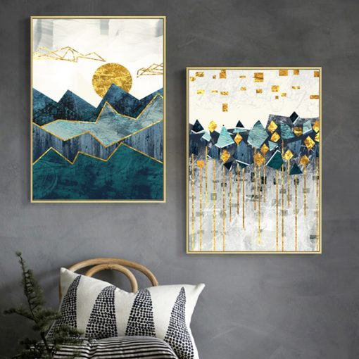 Trendy Abstract Sunrise Scene Mountain Wall Art Canvas Painting Marble Picture Posters Prints Living Room Interior 1