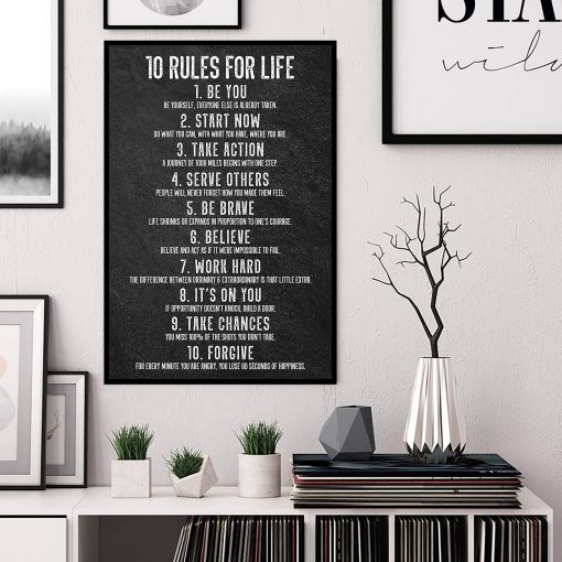 10 Rules of Life Motivational Poster Inspiration Canvas Print Wall Art Office Decor Home Decor Motivational