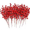 10PCS Chritsmas Decoration Red Berries Simulation Berry Branches Cherry Stamen For Home Xmas New Year Gift