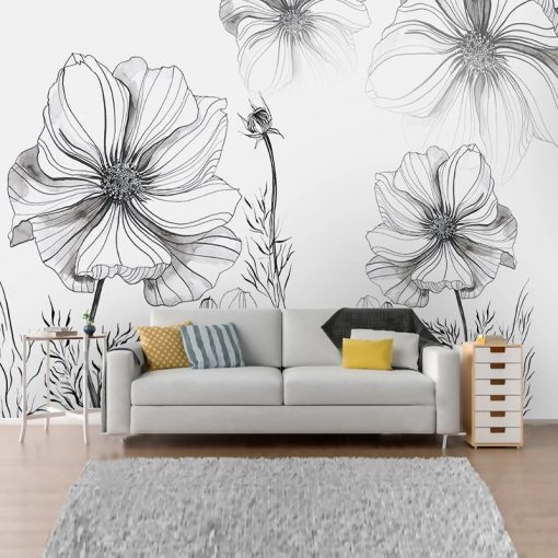 3D Wallpaper Modern Hand Painted Black And White Sketch Flower Photo Wall Mural Living Room Abstract 1