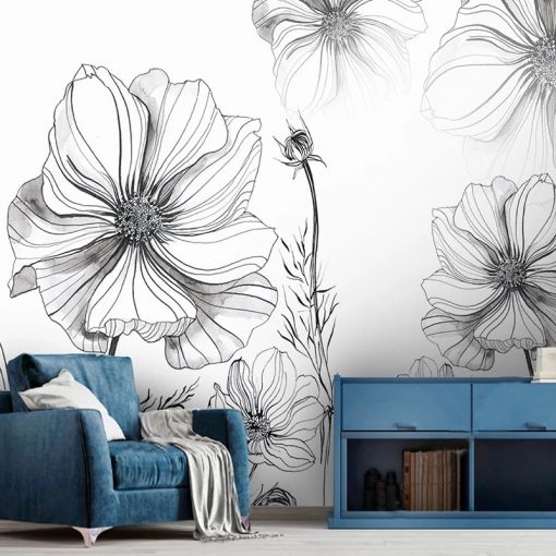 3D Wallpaper Modern Hand Painted Black And White Sketch Flower Photo Wall Mural Living Room Abstract 2