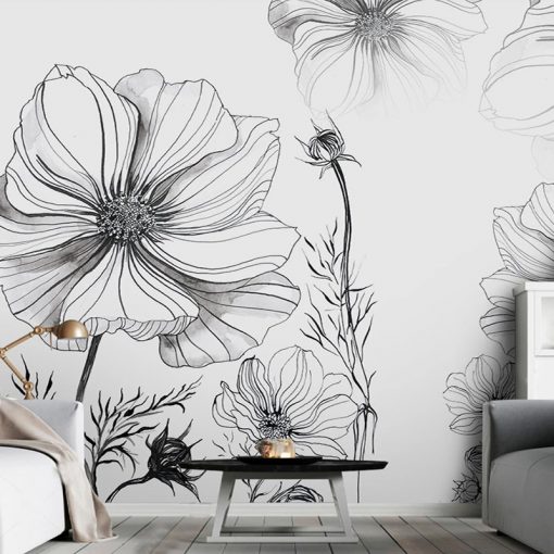 3D Wallpaper Modern Hand Painted Black And White Sketch Flower Photo Wall Mural Living Room Abstract