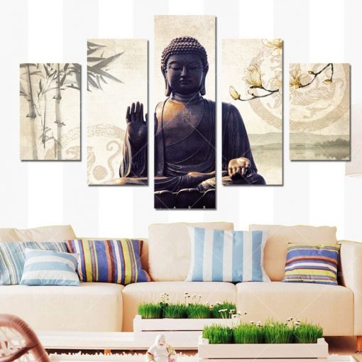 5 Panel Buddha Painting Wall Art Cuadros Buda Canvas Wall Art Picture For Living Room Home 1