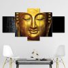 5 Piece Traditional Awakened Buddha Canvas Painting Thai Golden Buddha Religious Posters Prints for Living Room