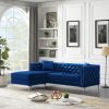 82 3 Inch Wide Velvet Sofa Reversible chaise Sectional with Jeweled Buttons Square Arms 2 Pillows