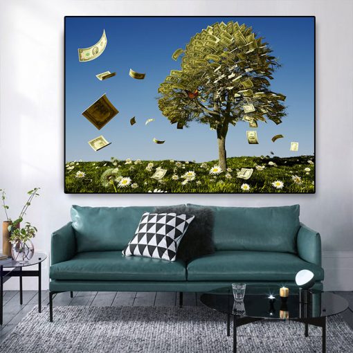 Abstract 100 Dollars Money Tree Canvas Painting Wall Pictures Dreamland Posters Wall Art for Living Room