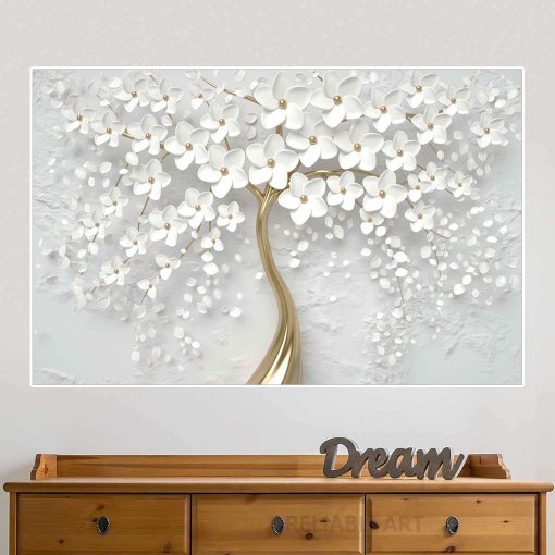 Abstract 3D White Flower Colored Tree Butterflies Canvas Painting Wall Art Pink Floral Posters Prints for 3