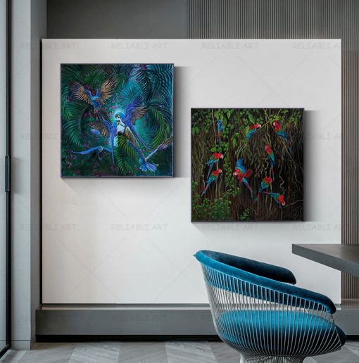 Abstract Canvas Painting Red Blue Macaw Colourful Parrots Posters Bird Wings Rainforest Wall Art for Living 3