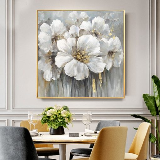 Abstract Floral White Gold Flowers American Style Canvas Painting Luxury Golden Posters Prints for Living Room 3