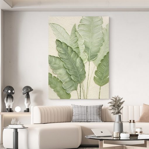 Abstract Green Leaves Canvas Painting Wall Art Print on Canvas Modern Feather Posters and Prints for 1