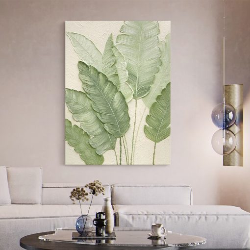 Abstract Green Leaves Canvas Painting Wall Art Print on Canvas Modern Feather Posters and Prints for 2