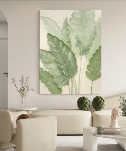 Abstract Green Leaves Canvas Painting Wall Art Print on Canvas Modern Feather Posters and Prints for 3