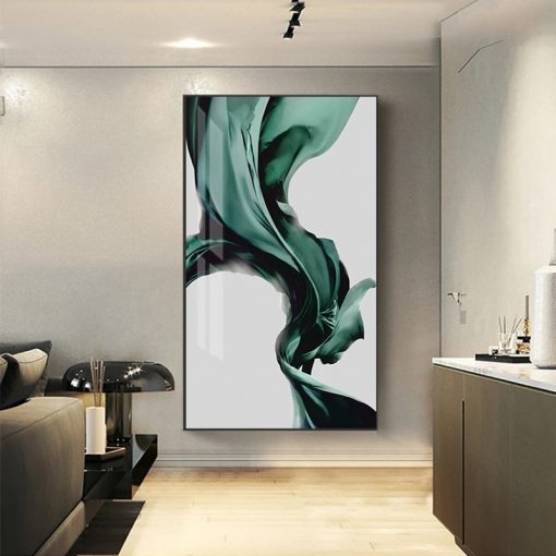 Abstract Green Silk Canvas Painting Modern Prints and Posters Cuadros Wall Art Pictures for Living Room 2