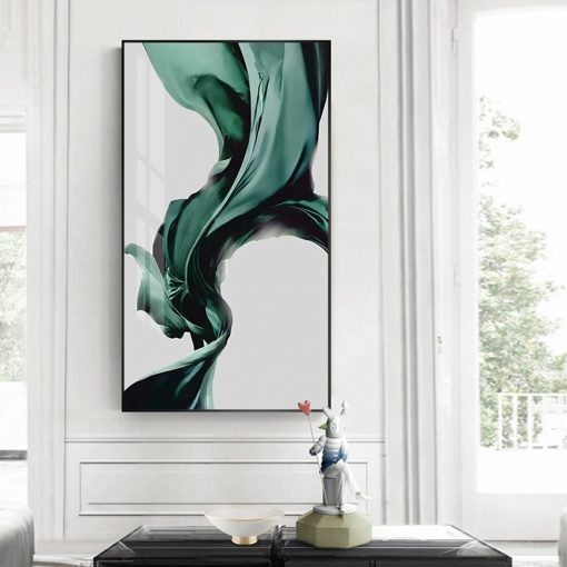 Abstract Green Silk Canvas Painting Modern Prints and Posters Cuadros Wall Art Pictures for Living Room 4